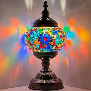 Prismatic Artistry: Handcrafted Rainbow Mosaic Table Lamp