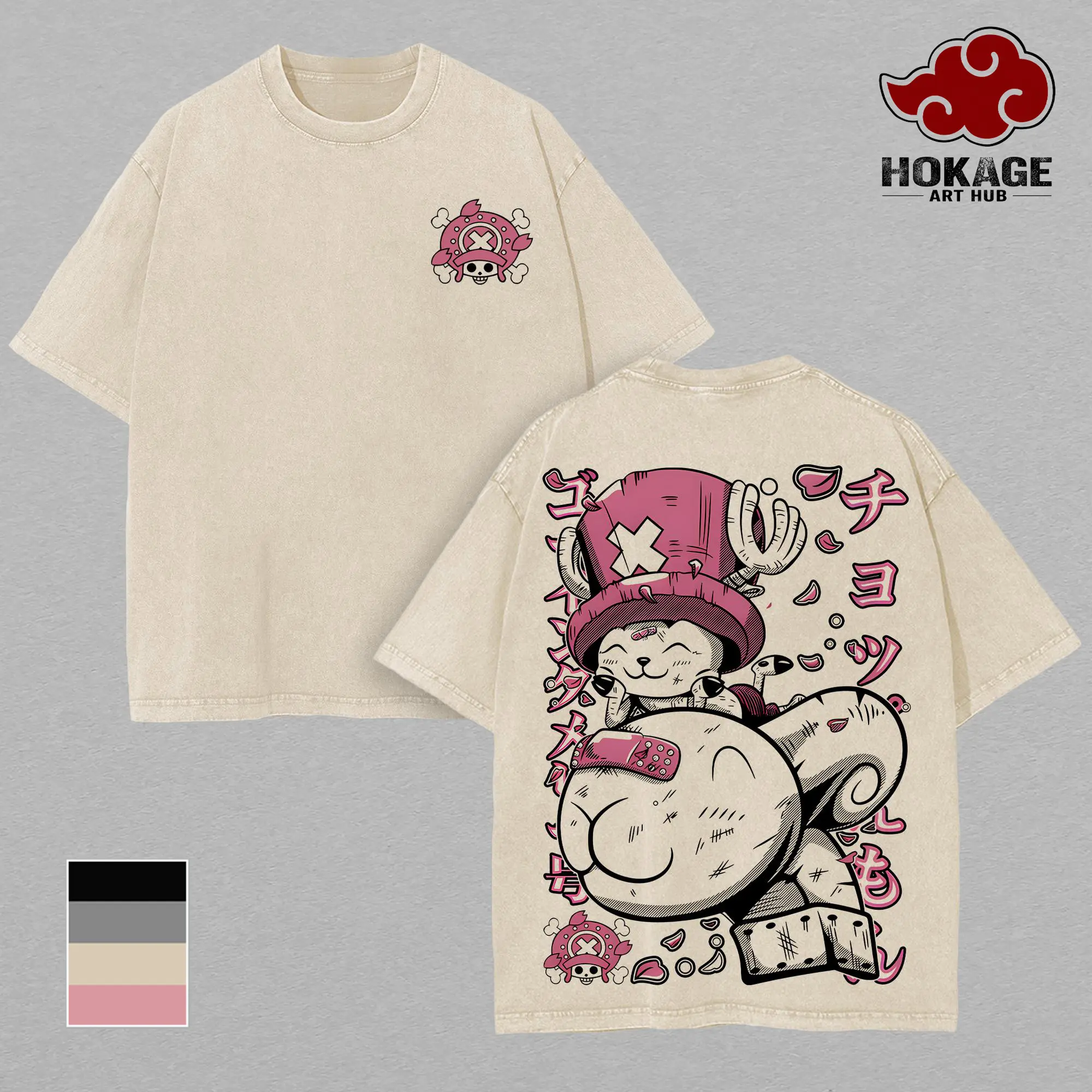 Chopper x Merryy Cute Pirate Tee, Double Sided Oversized Anime Shirt, Vintage Washed Graphic Streetwear, Heavyweight Cotton Unisex Top, Anime Merch Fan Boys merch Fabric Womenswear