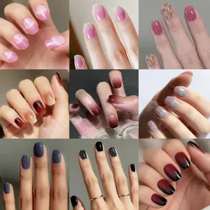 Sparkle Ombre Semi Cured Gel Nail Strips 20+6 PCS | Includes 6 Trial Strips to Try | Black Brown Red Pink Glitter Gradient with Mirror Chrome Fade | Dark Glam to Soft Blush Aesthetic | 5-Min UV Cure (UV/LED Lamp Required, 36W+ Recommended) | OAUEE