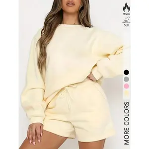 Women's Two-Piece Set Plain Hoodie & Shorts, Casual Campus Style, Back-To-School Essential, Versatile Basic Wear, Set for Daily Wear, Back to School Outfit, Clothes