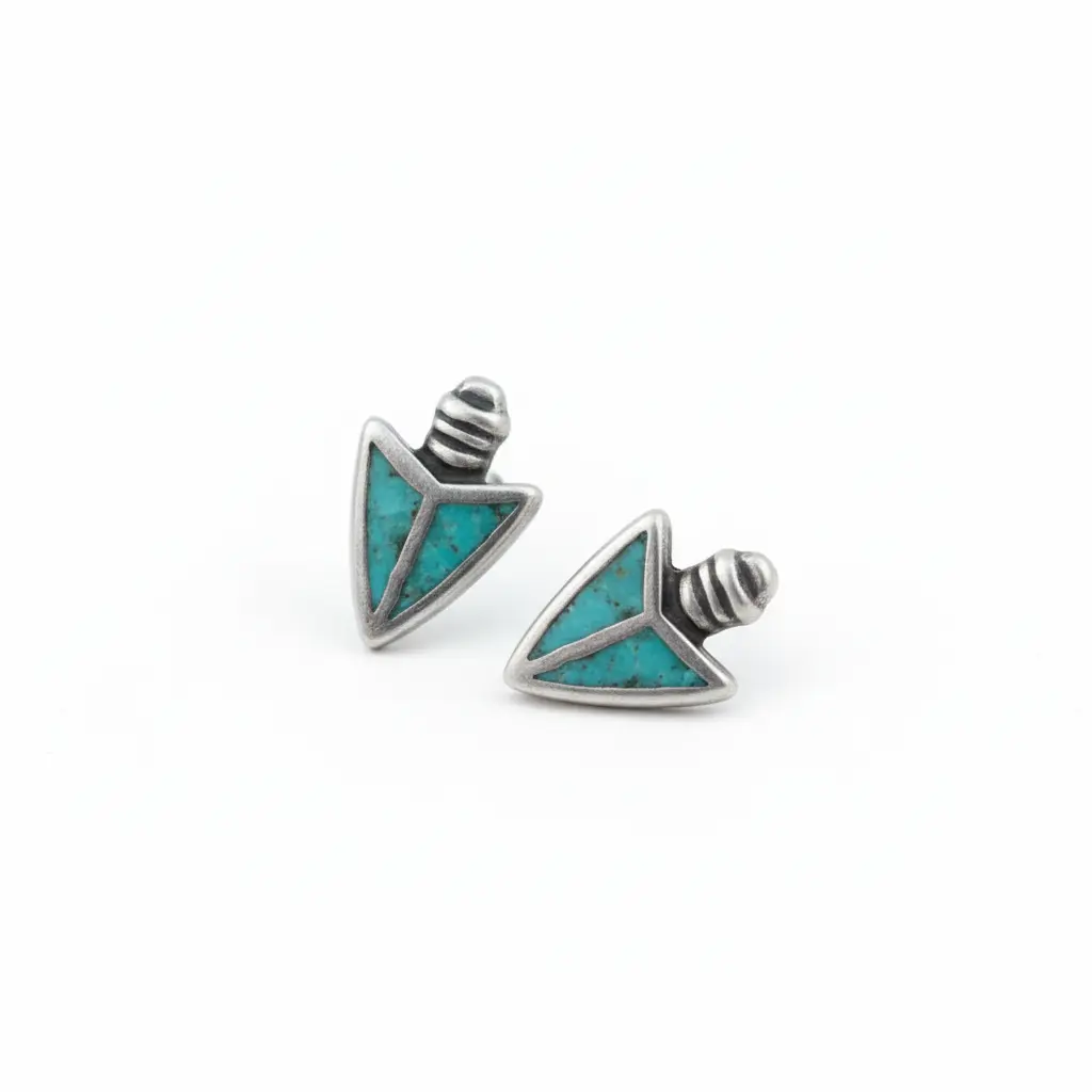 Oxidized Turquoise Chip Inlay Arrowhead Stud Earrings 925 Silver 8.6mm