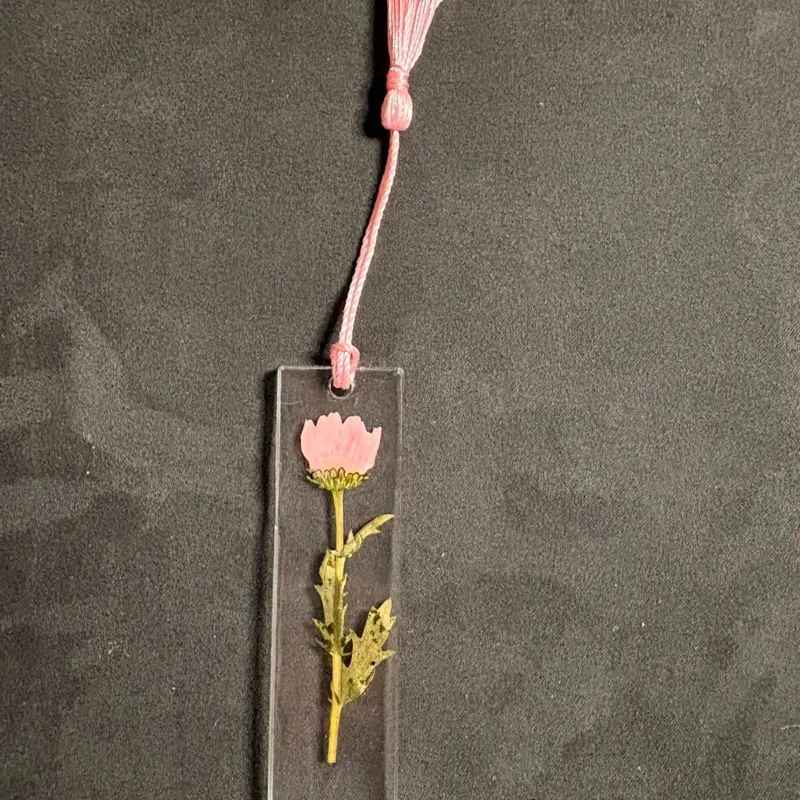 Resin Bookmark with Pink Dried Flower for Book Lovers
