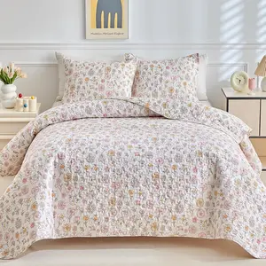 King Bedding Set,3-Piece Floral Reversible Set,Lightweight Soft Bedspread Coverlet,Quilted Blanket Thin Comforter Bed Cover for All