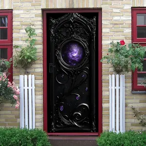 2pcs Dark Gothic Mysterious Nebula Door Wall Sticker Stereo Purple Crystal Decorative Sticker Self Adhesive Wallpaper for Living Room Bedroom Home Art Decoration Mural