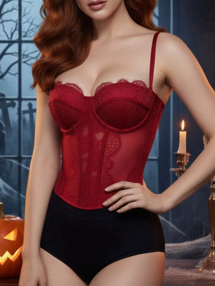 VYNCE 1PC Women's Fashion Corset Top - Sexy Sculpting Lace Wearable Bustier, Topper For Parties/Travel/Holidays (Christmas, Valentine's, Halloween)