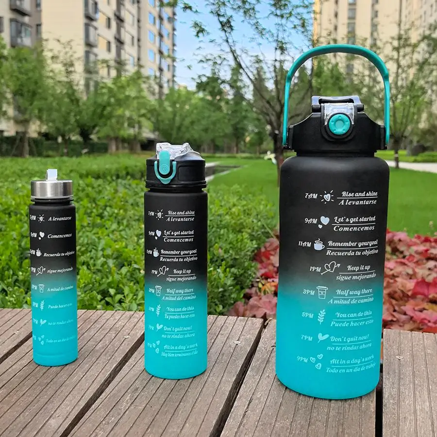 Gradient Color Time Marker & Letter Pattern Water Bottle with Lid & Handle, Large Capacity Sports Water Bottle, Portable Leak Proof Water Container fo