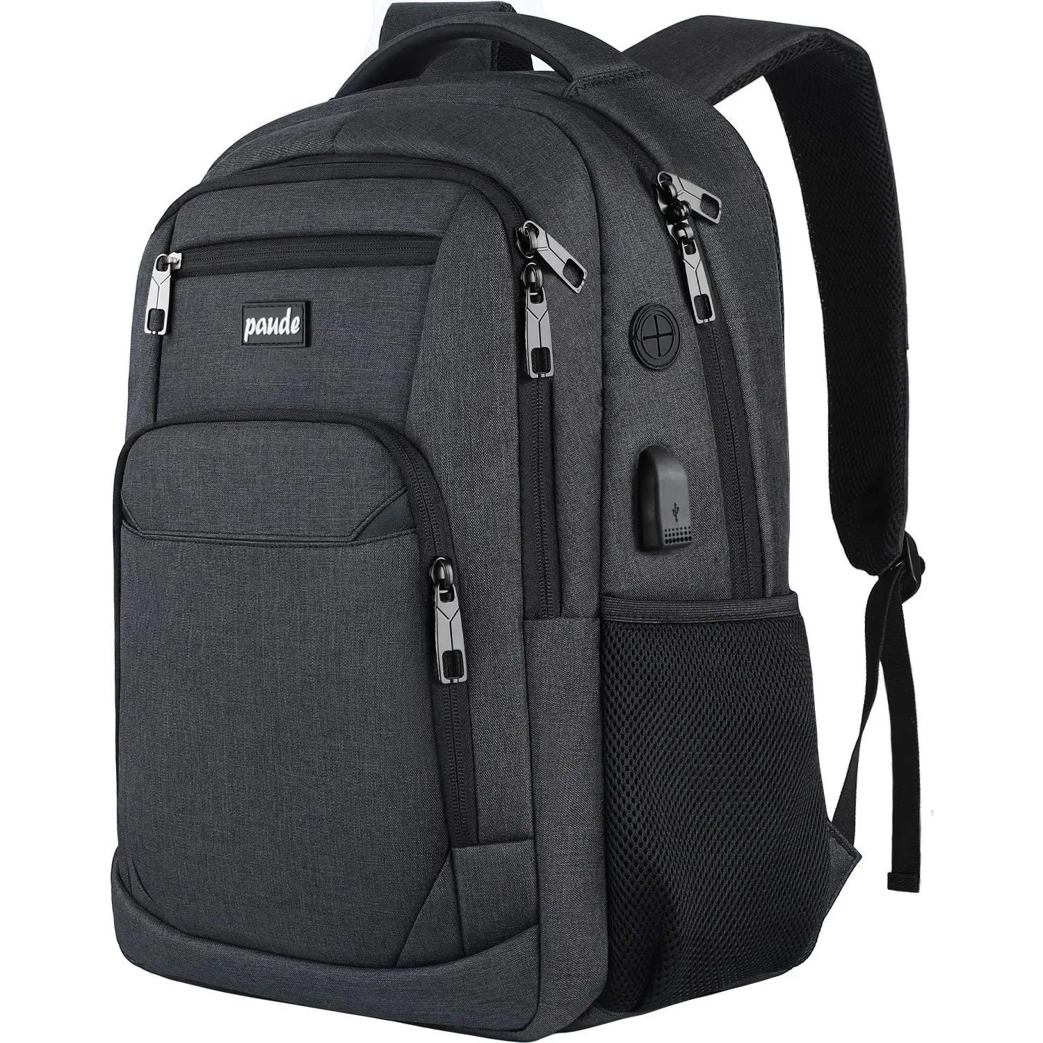 Paude 15.6 Inch Laptop Backpack, Large Capacity Backpack with USB Charging Port & Headphone Jack, Water Resistant Anti-theft Bookbag for Teens, College Students, Adults, School, Work, Business Travel & Daily Commute