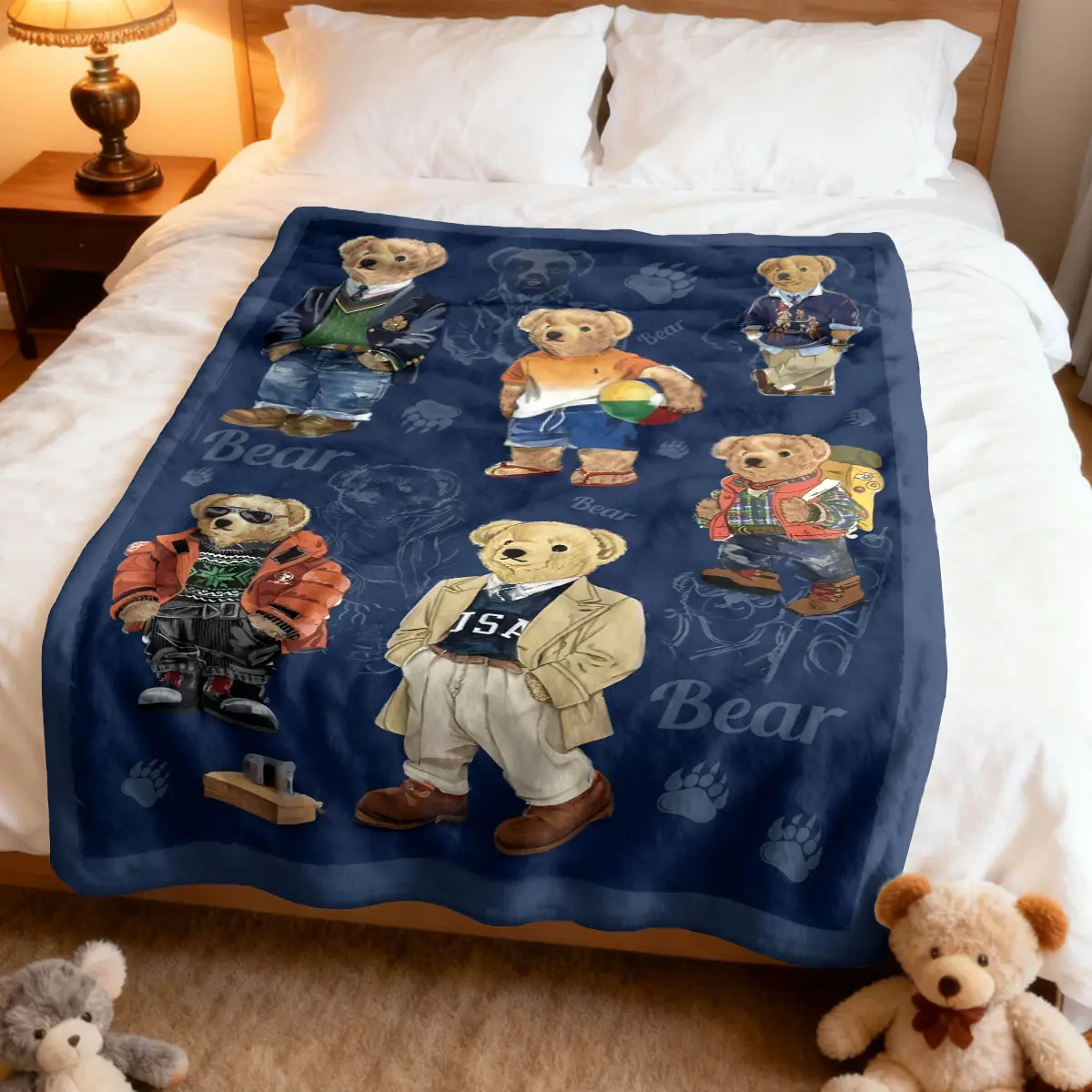 Teddy Bear-Themed, Stylish, Lightweight, Cozy, Soft Warm Printed Flannel Throw Blanket, Multifunctional Blanket, Bear Claw Print, Soft Skin-Friendly, Suitable for Casual, Outdoor, Sofa, Bedroom, Travel, Animal Blankets, Soft Throws Blanket