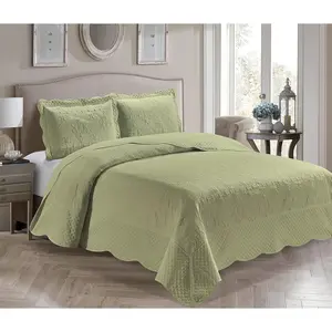 3 Piece Over Size Embossed Solid Color Coverlet Bedspread New Veronica (Sage Green, Full/Queen)