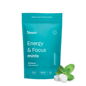 Neuro Energy Caffeine Mints (90 Pieces) - Sugar-Free Nootropic Mints for Energy & Focus with L-theanine, Natural Caffeine, Vitamin B12 & Vitamin B6 - Wintergreen Flavor