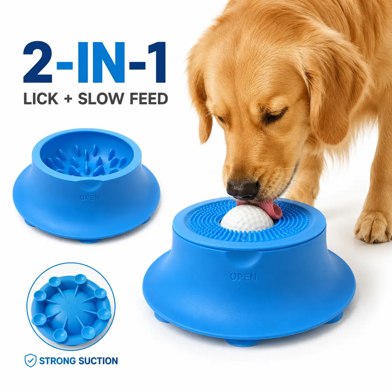 2-in-1 Dog Lick Bowl & Slow Feeder with 8 Suction Cups, Non-Slip Silicone Enrichment Bowl for Dogs and Cats, for Kibble, Yogurt, Peanut Butter, Broth & Soft Treats