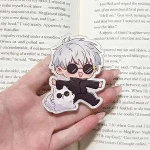 Magnetic Phone Grip Cute Anime Boy Puppy Kindleholder – "Best Teacher" Sorcerer Chibi Character, Adorable White Dog Grip, Magneticphonegrips for Phone, Otaku Girl Gift
