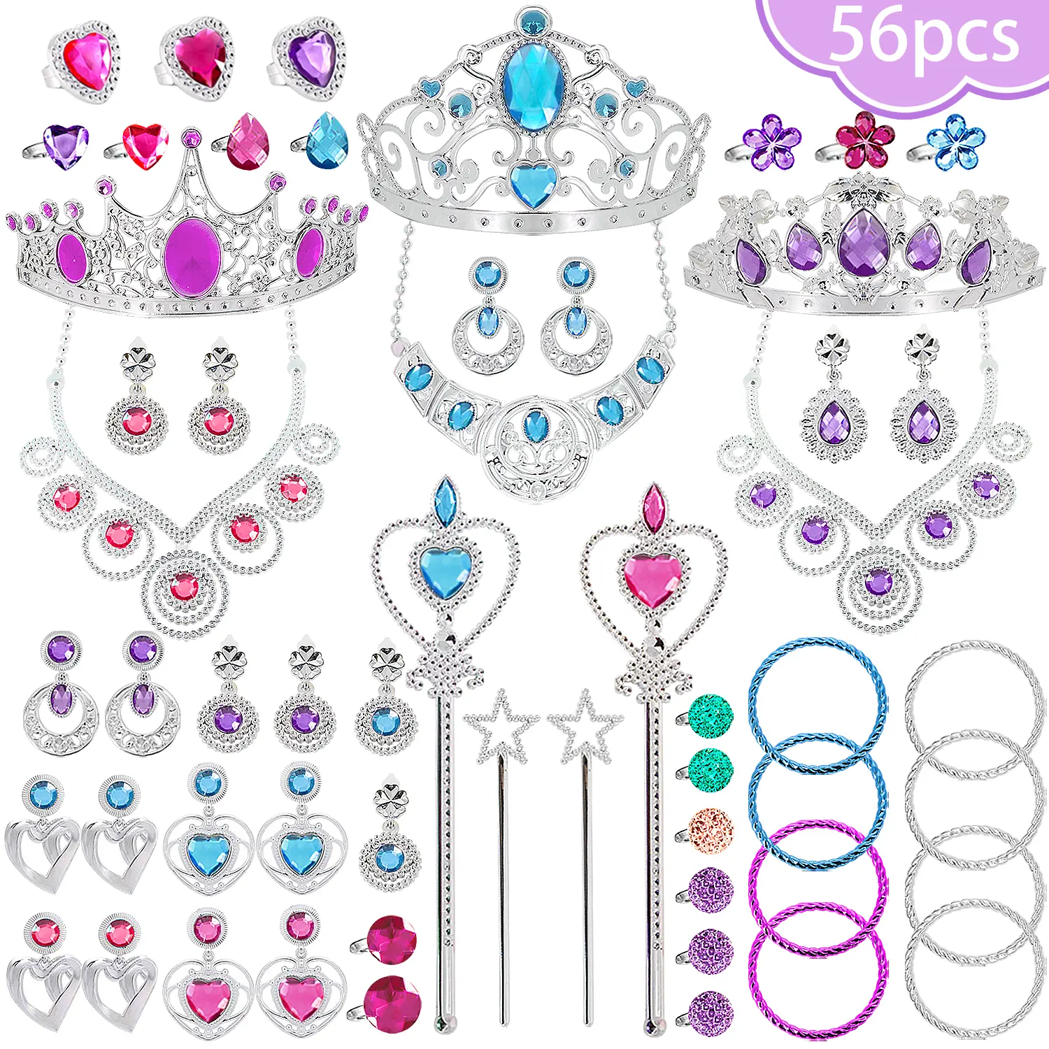 Princess Jewelry for Girls Princess Dress Up Accessories Kids Play Jewelry for Girls Included Crown Wand Necklace Bracelet Rings Earrings Great as Princess Party Decoration summerwins