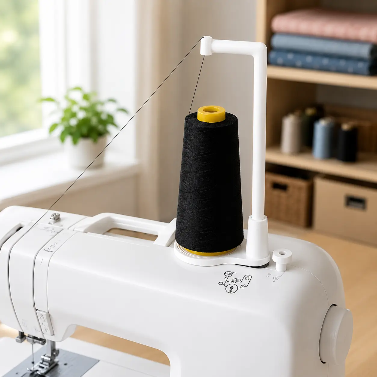 Sewing Machine Thread Stand for Large Cone Thread, Dual Installation Vertical Spool Holder, Anti-Tangle Thread Guide Compatible with Selected Brother & Singer Machines