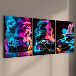 3-Pack Wood Frame Canvas Posters, Modern Art Race Car Theme, Waterproof Wall Decor, Living Room, Bedroom, Office, Hallway