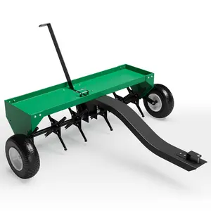 Heavy Duty Tow-Behind Lawn Plug Aerator for Tractors - 40 Inch, Steel Tines, Global Hitch, Inflatable Wheels, Tray, Gloves Included - Ideal for Gardens, Lawns, Farms home grass stand mower zero turn yard quick Cordless Brushless gardening long stainless