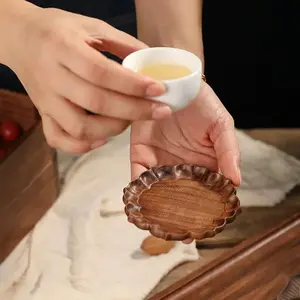 Black walnut lotus tea coasters vintage ins style anti-heat insulation pot bearer coffee solid wood coasters tea ceremony wooden coasters