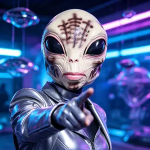 Brand new luxurious Halloween party prop: alien mask made of horror latex; full-head alien latex mask featuring oversized narrow almond-shaped black eyes, a deep brown symbol on the forehead, pink nose, and mouth. Suitable for Halloween sci‑fi role‑playin