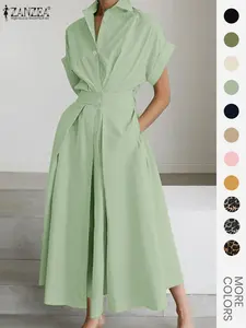 Women's Solid Color Collared Dress, Casual Short Sleeve Dress for Summer, Ladies Clothes for Daily Wear, Womenswear