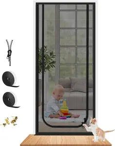 Reinforced  Screen Door Fits Door Size 36''x 82'', Heavy Duty Pets Proof Screen Door with Zipper,  Dogs Cats Running Out from Home (Black)