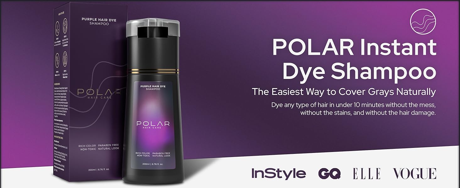 Polar Haircare Gray Hair Dye Shampoo | Natural VeganSemi Permanent | Ammonia-Free Gray Coverage | For Women& Men 6.76 FI Oz