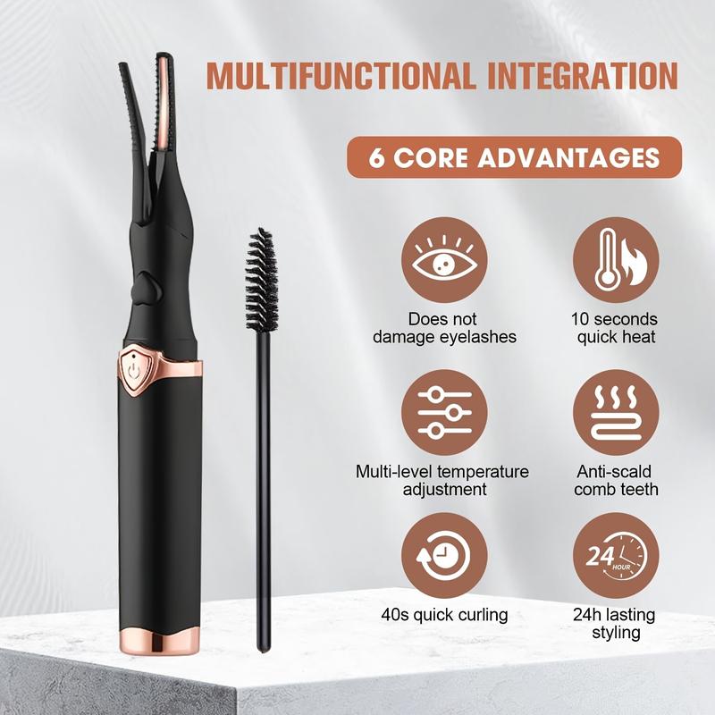 2-in-1 Heated Eyelash Curler - USB Rechargeable Clip-Type and Built-in Comb Heated Lash Curler - 3 Different Temperature Modes Quick and Long-Lasting Curl Effect