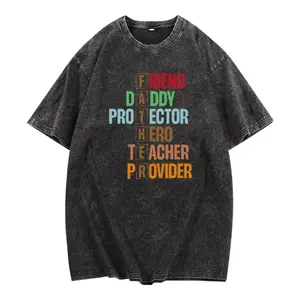 Multi Role Washed Cotton T Shirt Featuring FRIEND DADDY PROTECTOR HERO TEACHER PROVIDER Inspirational Text
