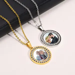 Customizable Round Laser-Engraved Name Necklace with Family Photo, Picture, Words & Date Pendant - Chain Jewelry Keepsake Gift for Loved Ones, Chain Jewelry Necklaces, Laser-Engraved Necklaces