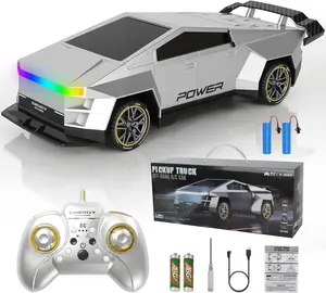 RC Cars, 2.4 GHz RC Truck Toys – All-Terrain Cyber Vehicles with One-Touch Demo and Three Adjustable LED Light Effects, Off-Road Pick-Up Hobby Monster Truck Toys, Birthday Gifts for Kids Aged 3+