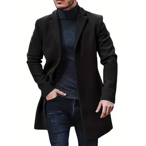 Men'strenchwithslimfit,notchlapel,winterwarmlongcoat,coat Grey Black