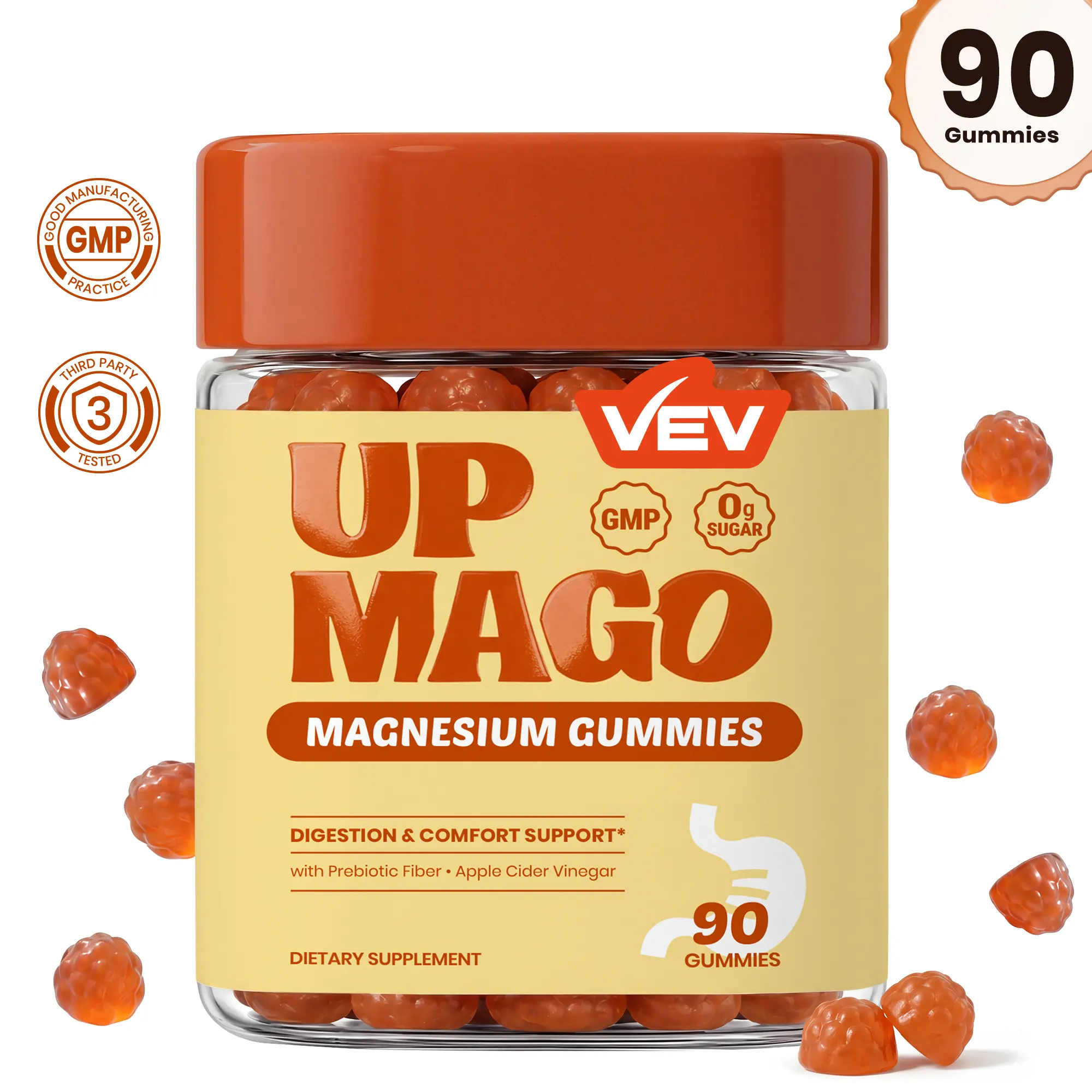 VEV UPMAGO Magnesium Citrate Gummies, 90 Count with Prebiotic Fiber & Apple Cider Vinegar – Sugar Free Dietary Supplement