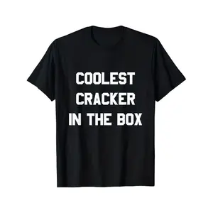 Mens Black Coolest Cracker In The Box White Print Oversized Cotton Crew Neck T Shirt