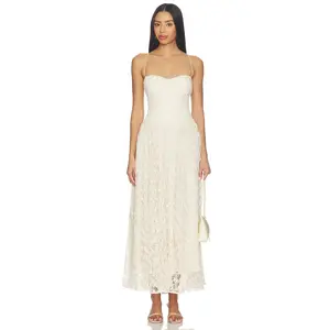 Bardot Estie Broderie Maxi Dress in Light Beige