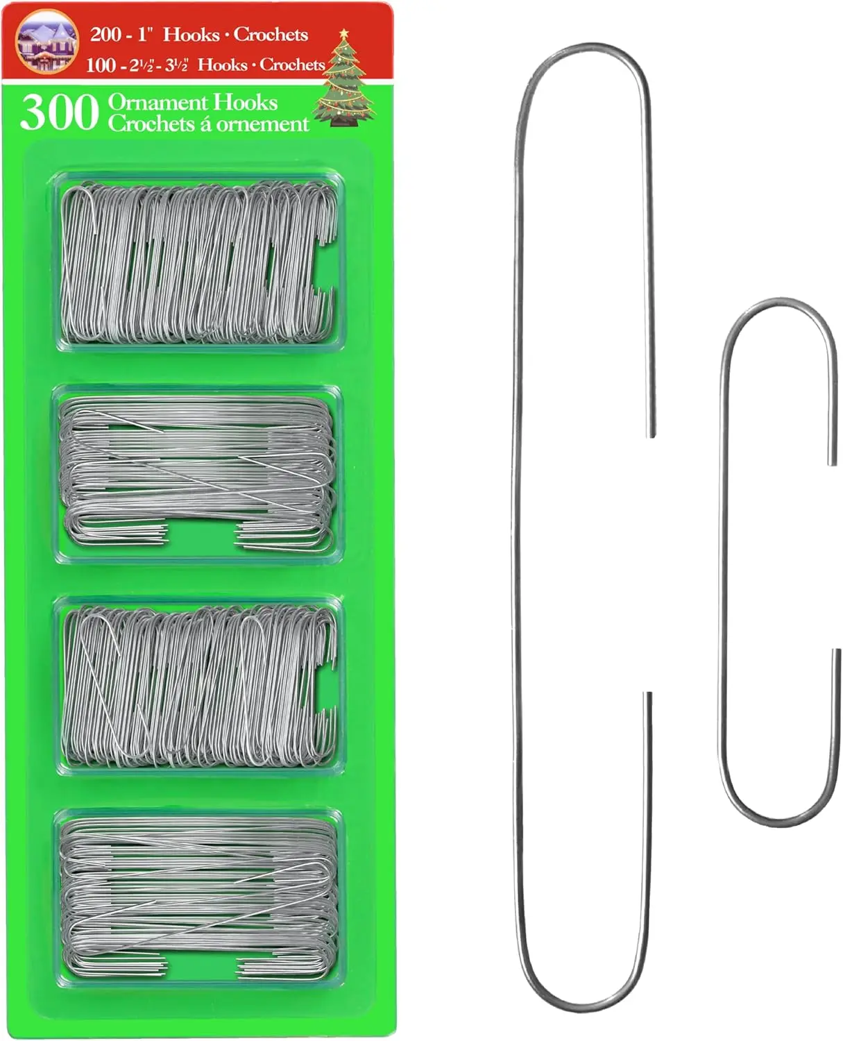 R’ND’s 300 Pack Ornament Hooks Christmas Tree Decorating Hangers- Metal Wire Ornament Hooks for Christmas Tree Decoration Hanging (Silver)