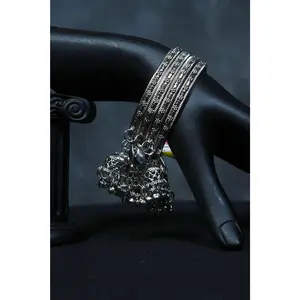 Oxidized White Metal Bangles with Small Jhumkas | Set of 2 |JCS Fashions