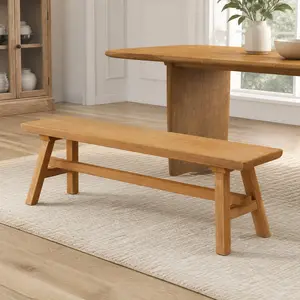Solid Wood Bench 39 Inch Farmhouse Entryway Bench Natural Rubberwood Dining Room Bench Indoor Rustic Storage Bench for Living Room Hallway Bedroom Extra Seating Easy Assembly, Natural Wood Color Options, Rubber Wood Material, Farmhouse Style