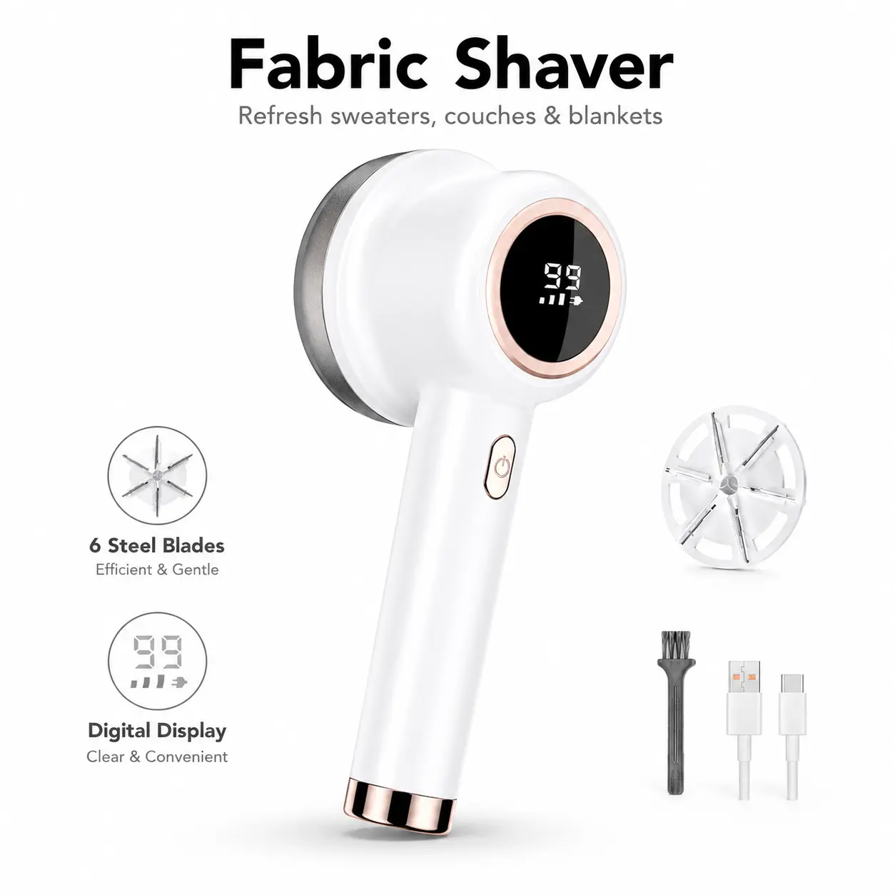 Rechargeable Fabric Shaver | Lint Remover with 3-Speed Settings & LED Display - Efficient Sweater and Lint Shaver for Clothes, Removing Fuzz, Lint Balls, Pills, and Hairballs.