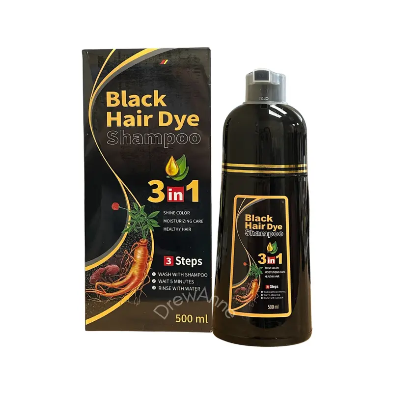 Meidu 3-in-1 Black Hair Dye Shampoo – 500ml, Instant Grey Coverage, Herbal Extract