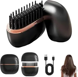 Mini Hair Straightener,Rechargeable Wireless Portable Hair Straightener Brush,3-Speed Temperature Control,Mini Hair Straightener for Women,Idea for Home Travel (Black)