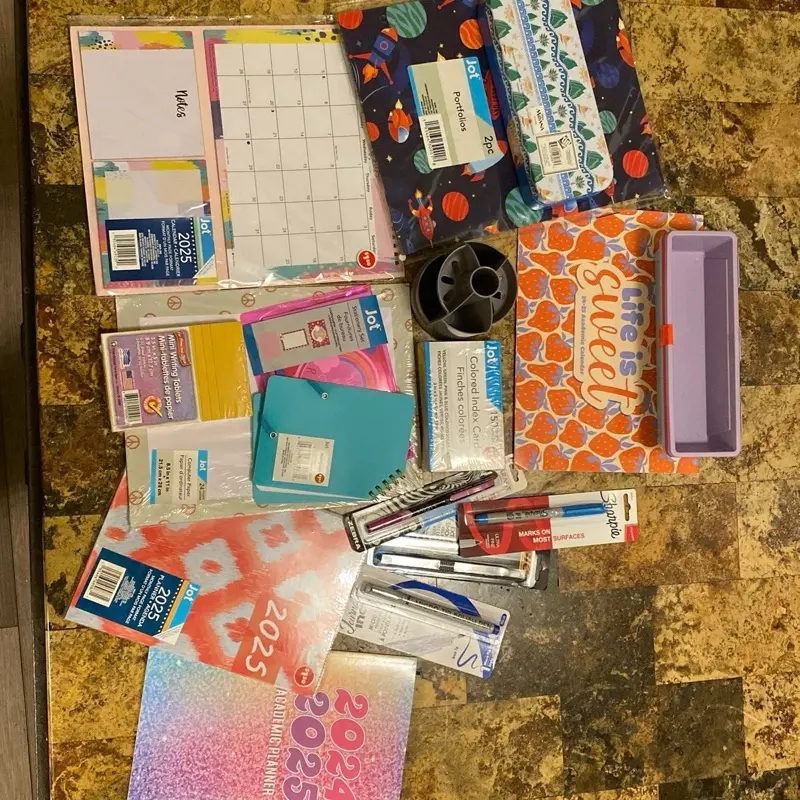 Office Supply Bundles - Assorted Notebooks, Pens, Scissors & Storage Bags in Assorted Colors and Designs