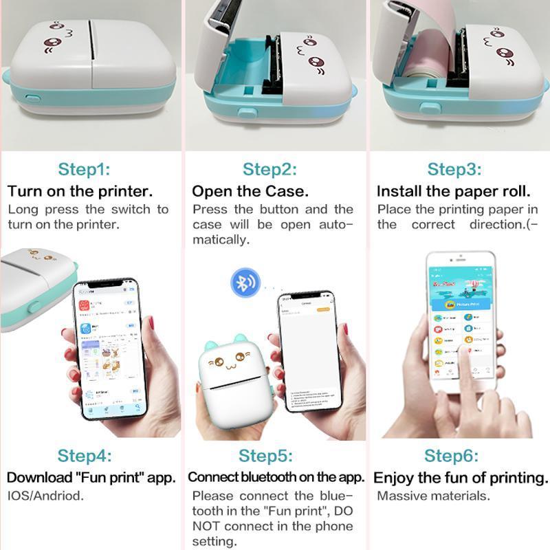 Portable Mini Sticker Printer, USB Rechargeable Bluetooth-compatible Thermal Printer with Print Paper, Pocket Printer Portable for Notes, Pictures, Label, Memo, Christmas Gift Ideas, Stocking Stuffers, Printing Machine