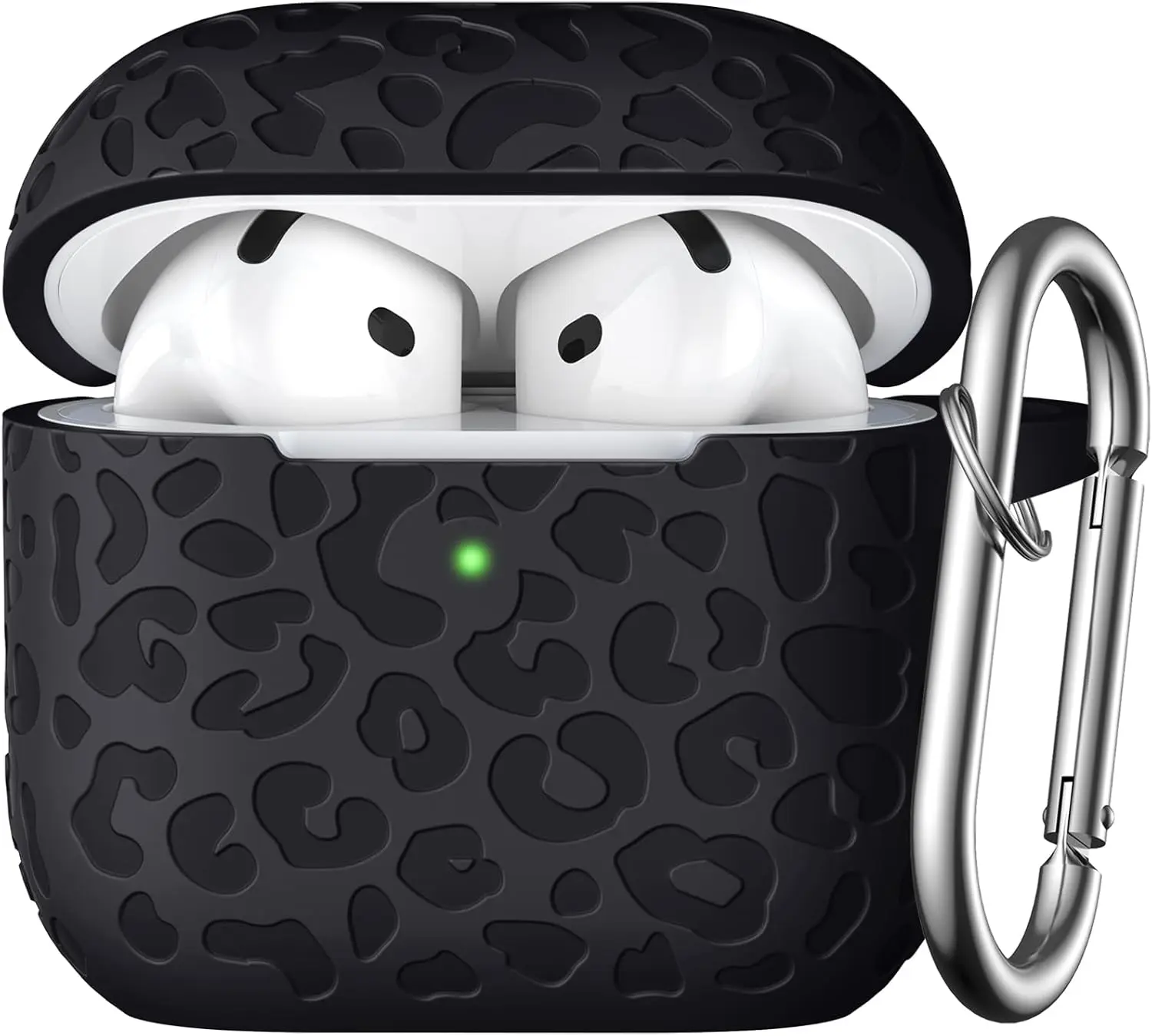 Leopard Engraved AirPods 4 Case Cover 2024, Soft Silicone Protective Case Compatible with Apple AirPods 4th Generation, Cute Shockproof AirPod 4 Case Accessories for Women with Keychain and Durable Scratch Resistant Protection