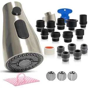 EcoKitchen5Stars Pull Down Kitchen Faucet   Replacement & Aerator, CEC & DOE Certified, 15 Adapters for Moen, Delta, Kohler, Grohe - 3-Mode Sink Sprayer Nozzle, Brushed Nickel