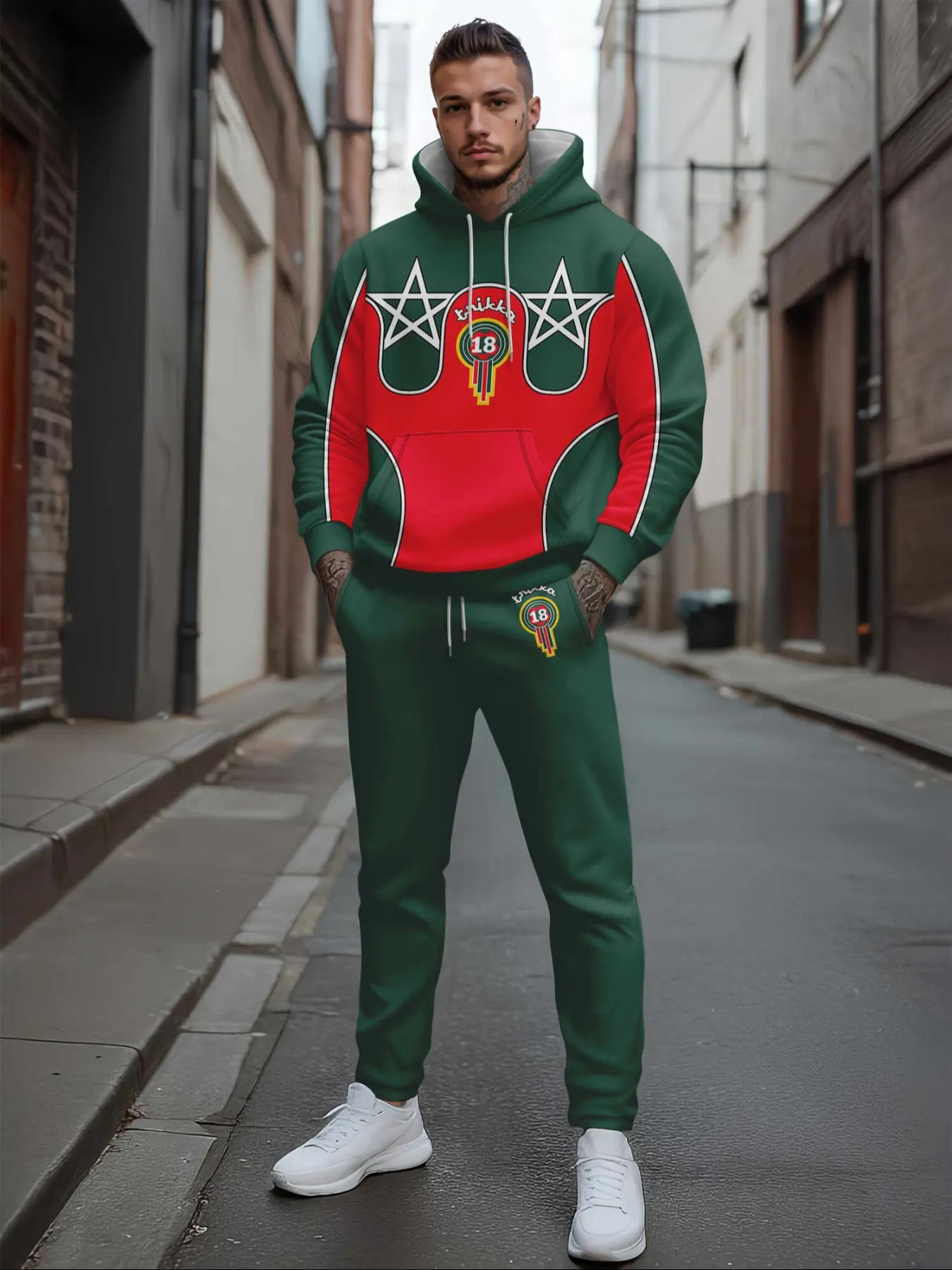 Trendy Christmas Print Hoodie Set, Long Sleeve Fitted Casual Sportswear, Perfect for Running & Outdoor Activities, Fall & Winter Wear