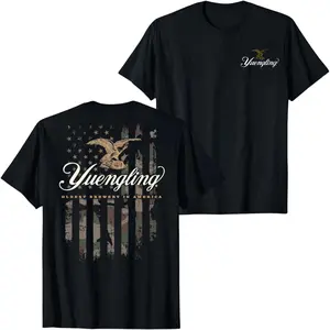 Yuengling American Flag Eagle Graphic T-Shirt Vintage Brewery Logo Tee, Distressed Camo Patriotic Beer Back Print Shirt for Men Women, Unisex Retro Streetwear Summer Casual Top