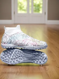 Men's All Over Print Lace Up Sports Soccer Shoes, Sporty Breathable Comfortable Sports Football Shoes, Professional Training Shoes for Indoor Outdoor, Football Boots, Soccer Cleats