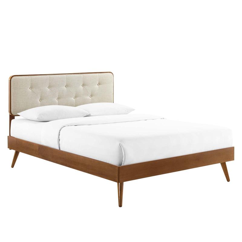 Modway Bridgette King Wood Platform Bed With Splayed Legs in Walnut Beige