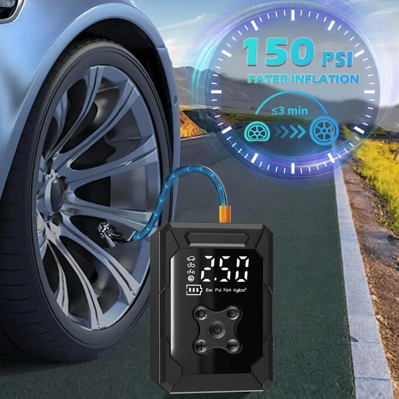 Portable Car Air Compressor, Car Tire Inflator with 4 Nozzles, 150PSI Electric Inflator with Digital LCD Display, Air Pump for Cars, Bicycles, Scooters, Motorcycles, Balls, A Christmas Gift for Dad