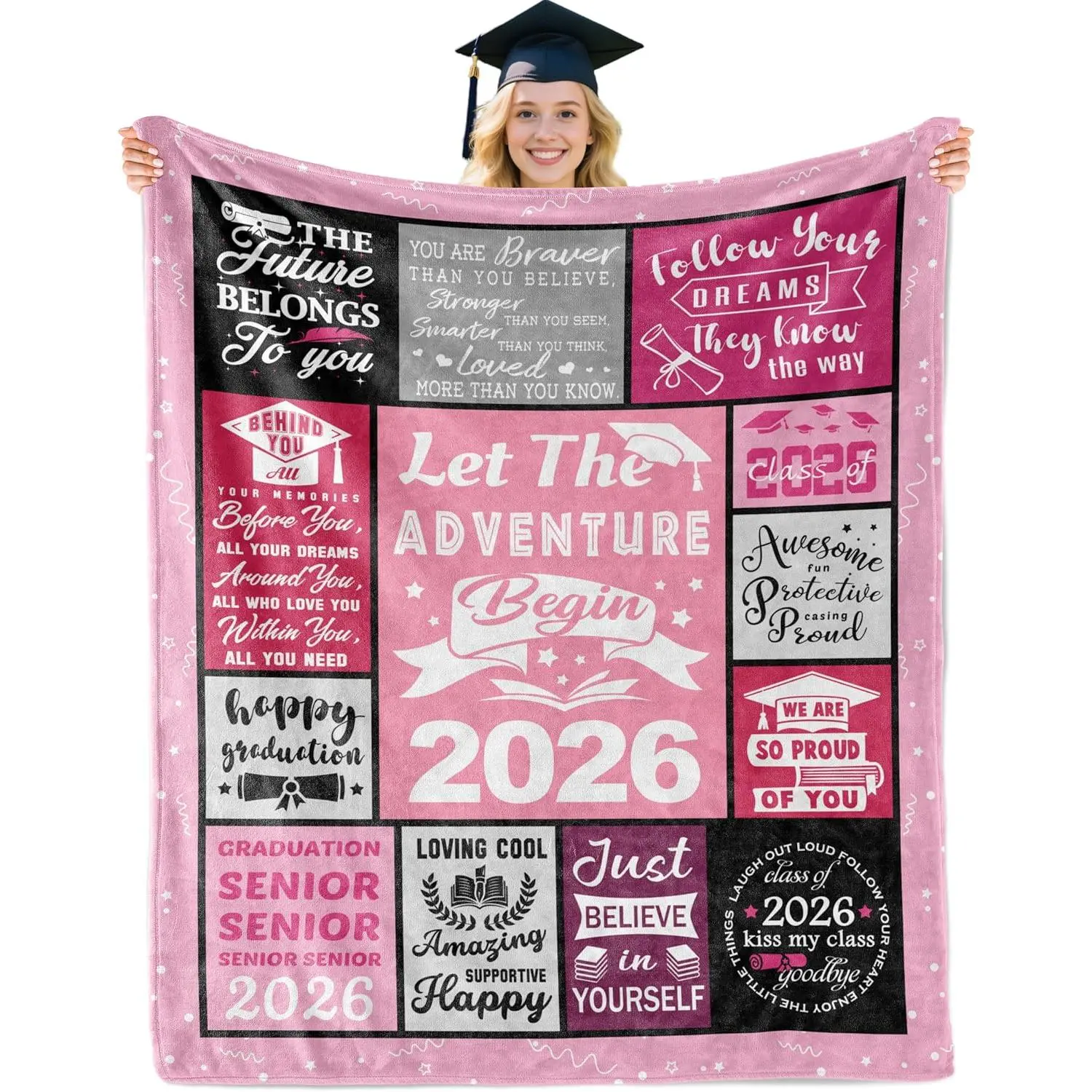 Soft Cozy Custom Personalized Graduation-Themed Blanket - 2026 Women's College, PHD-Masters Degree Graduation Gift, Soft Cozy Blanket, Custom Blanket Soft Flannel Throw