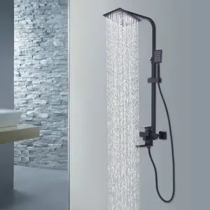 CNCEST High Pressure Rain Shower Faucet Set 8" Adjustable Height Waterfall Bath Shower Head Combo System with Mixer Valve Kit Easy to Install